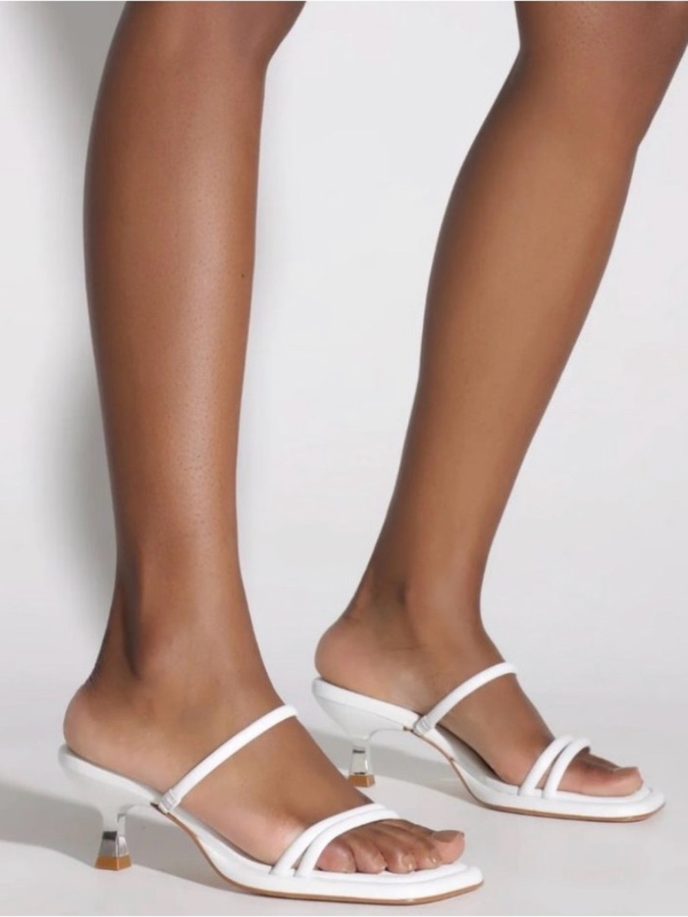 SCHUTZ “Agatha” Mid Stone White Double-Strap Mid-Heel Slide Sandals (8.5)